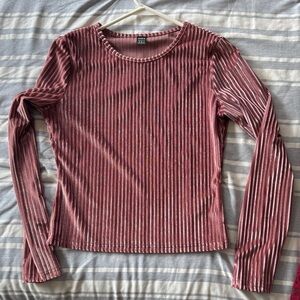 Pink Velvet Ribbed Long-Sleeve Top
